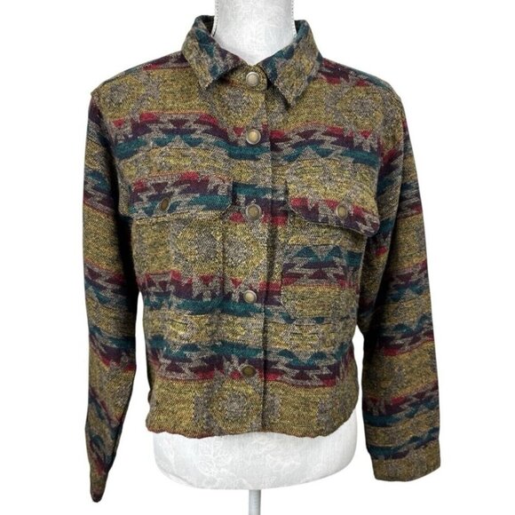 Dictionary Women’s Medium Western Snap Boxy Crop Jacket Multi Geometric - Picture 1 of 16